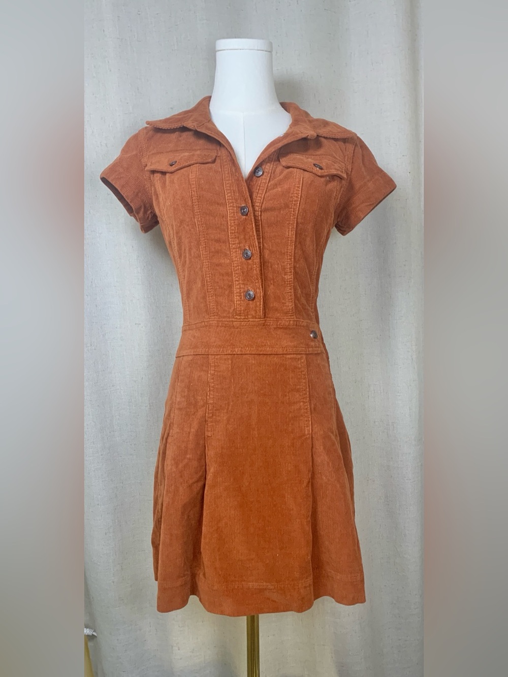 BDG Rust Corduroy Midi Shirt Dress